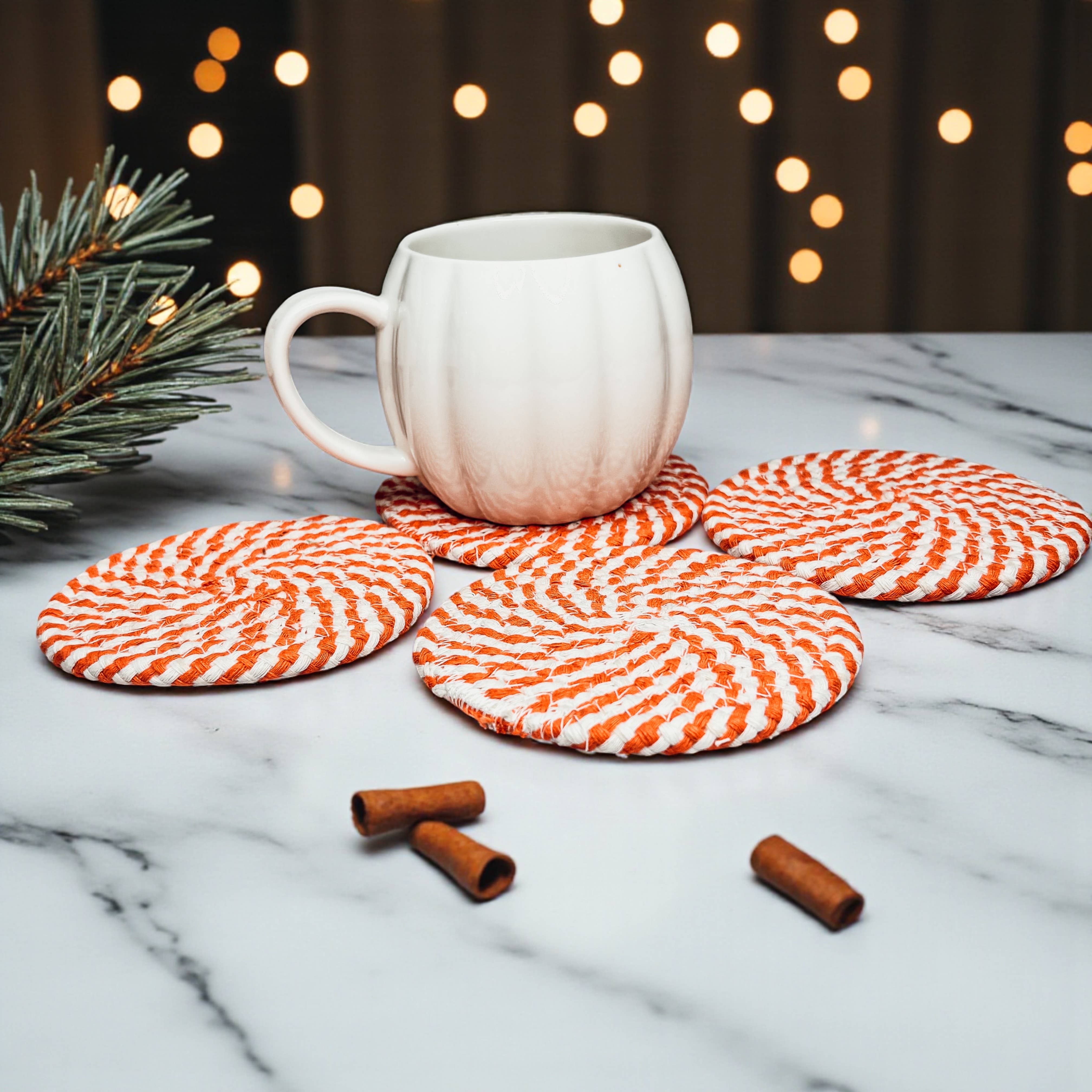 Gia Roma - Wholesale Christmas Decoration - Holiday Fabric Coasters, Red White Christmas Coaster Set71