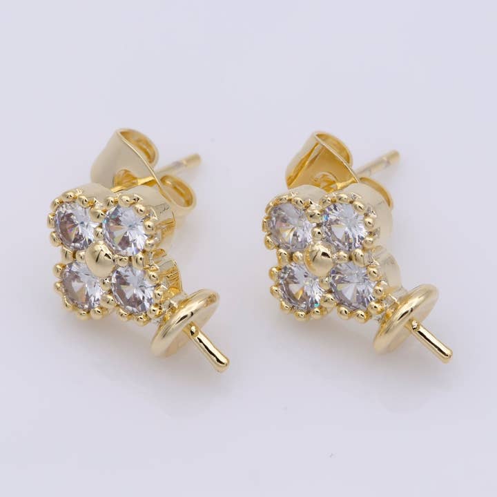 24k Vermeil Gold Earrings, Tiny Stud Earring, Flower Earring, Gift for Her, Earrings for Women, Everyday Wear Earrings, Cubic Zirconia Jewel, K-749 for wholesale by Aim Eternal