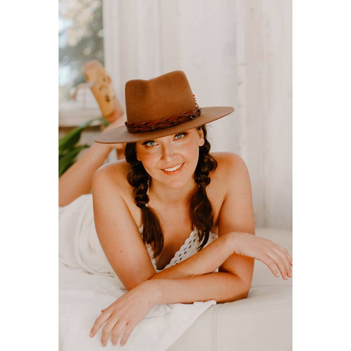 Brown 100% Australian Wool Felt Wide Brim Hat - Style Aspen for wholesale on Faire