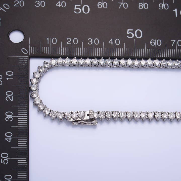 Aim Eternal - Wholesale Link & Chain Necklace - White Gold Filled 4.2mm Clear CZ Three-Prong Tennis Chain 16 Inch Necklace | WA-26622