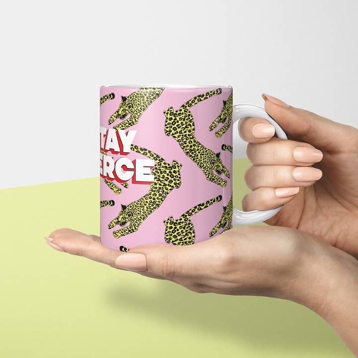Fawn & Thistle Ltd – Großhandel Kaffeebecher – Tasse Stay Fierce Leopard | Kaffeebecher | Motivationstasse