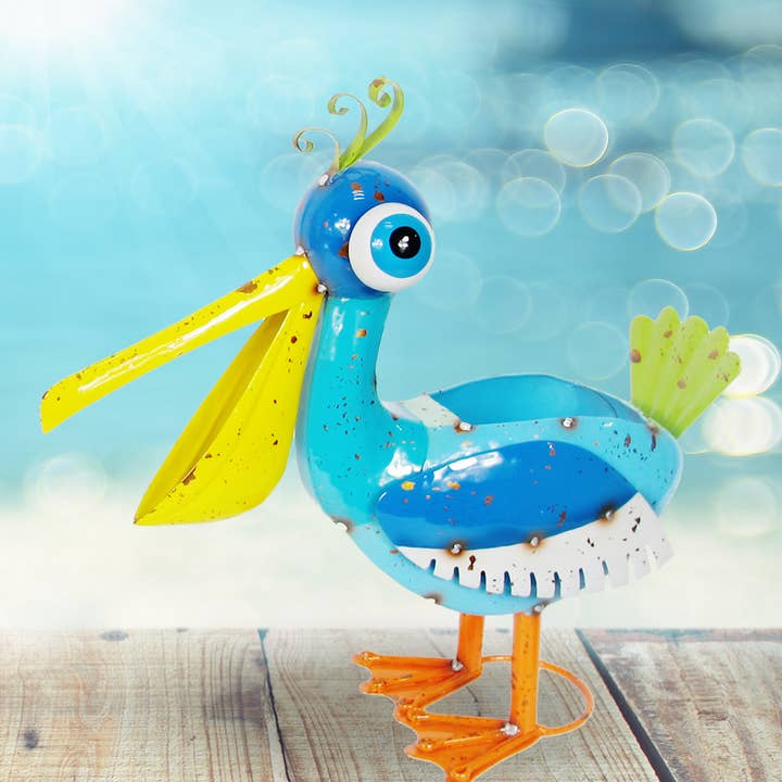 Continental Art Center - Wholesale Plant Pot - Painted and Enameled Metal Blue Pelican Planter
