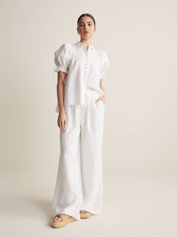Sophia Linen Palazzo Pant | White for wholesale on Faire