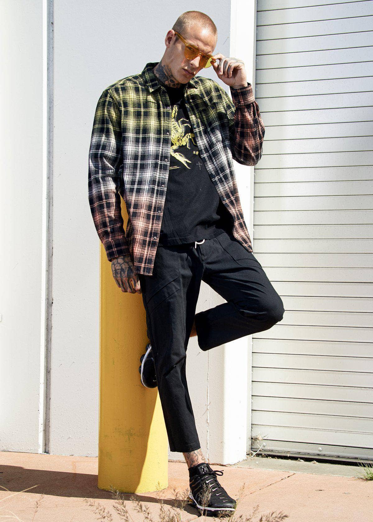 Black Konus Men's Double Dip Dyed Flannel shirt for wholesale on Faire1