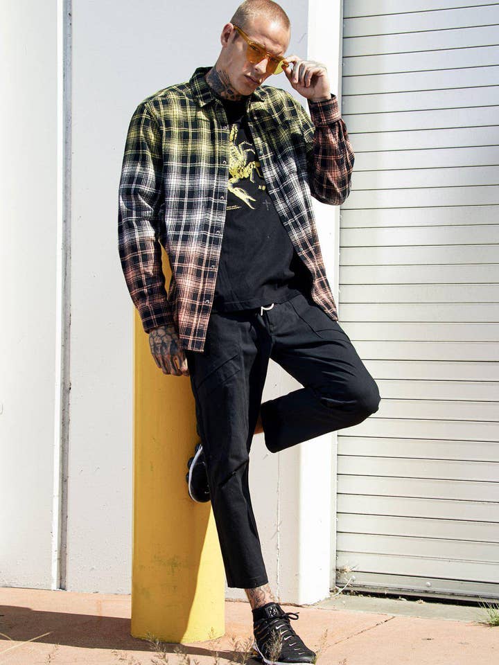 Black Konus Men's Double Dip Dyed Flannel shirt for wholesale on Faire1