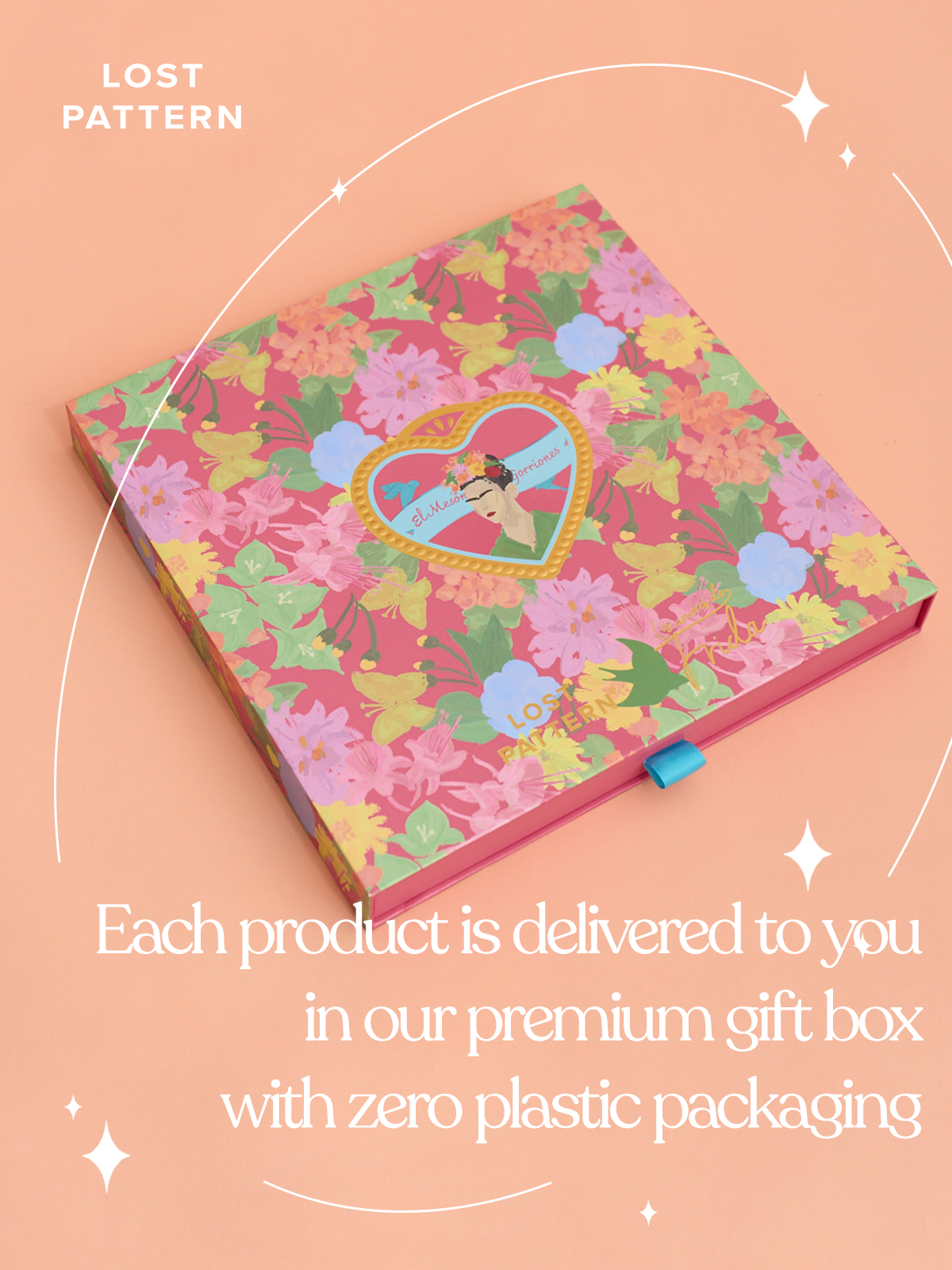 FRIDA x LOST PATTERN "Los Amores de Frida" Large Silk Scarf - Pastel for wholesale on Faire3