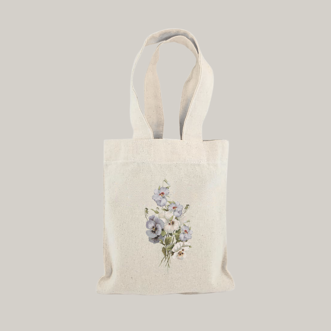 De Papierboetiek - Wholesale Gift Bag - Cotton bag with print | violets (size S)0