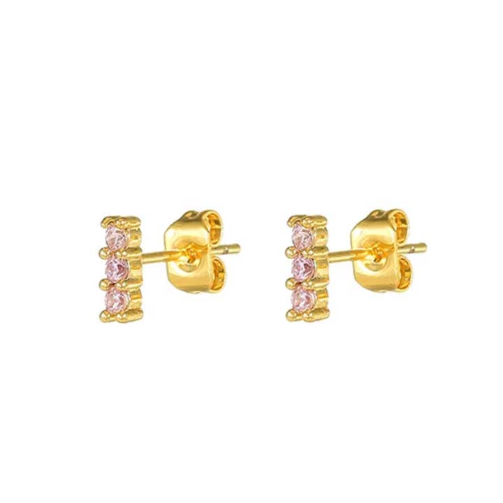 Diamond line studs pink for wholesale by Rosies