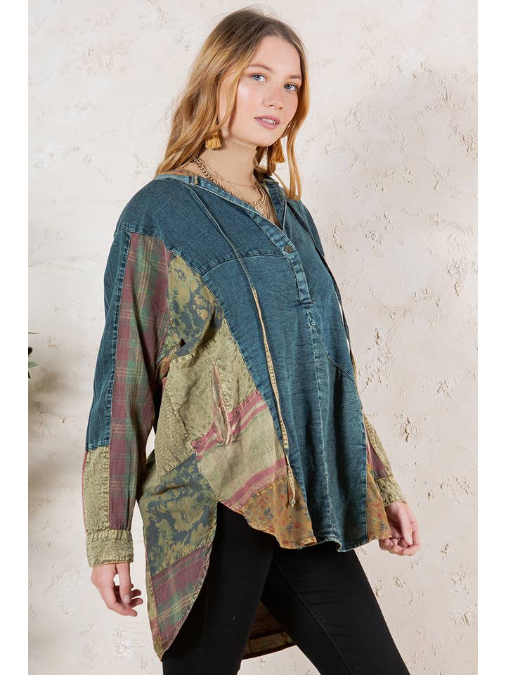Young Threads - Wholesale Tunic - Women's - Western Boho Chic: Hooded High Low Patchwork Top6