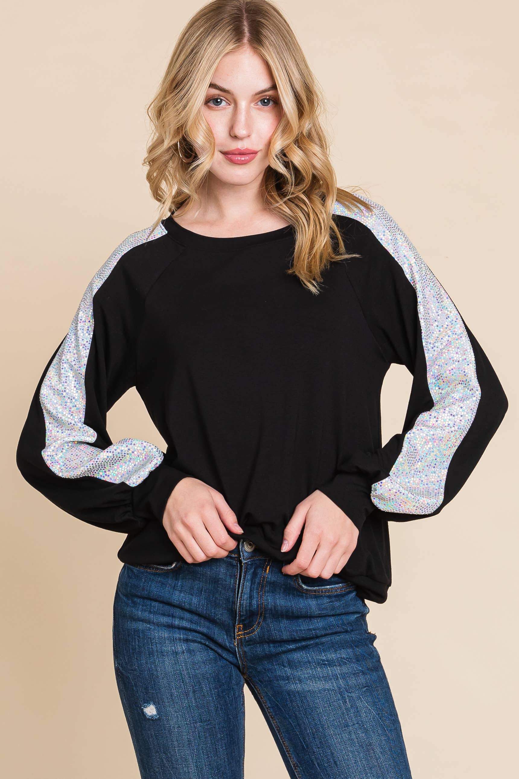 Preto/prata ETK-9319 FashionTop com Sequi Metálica Shimmer para venda a revendedores na Faire2