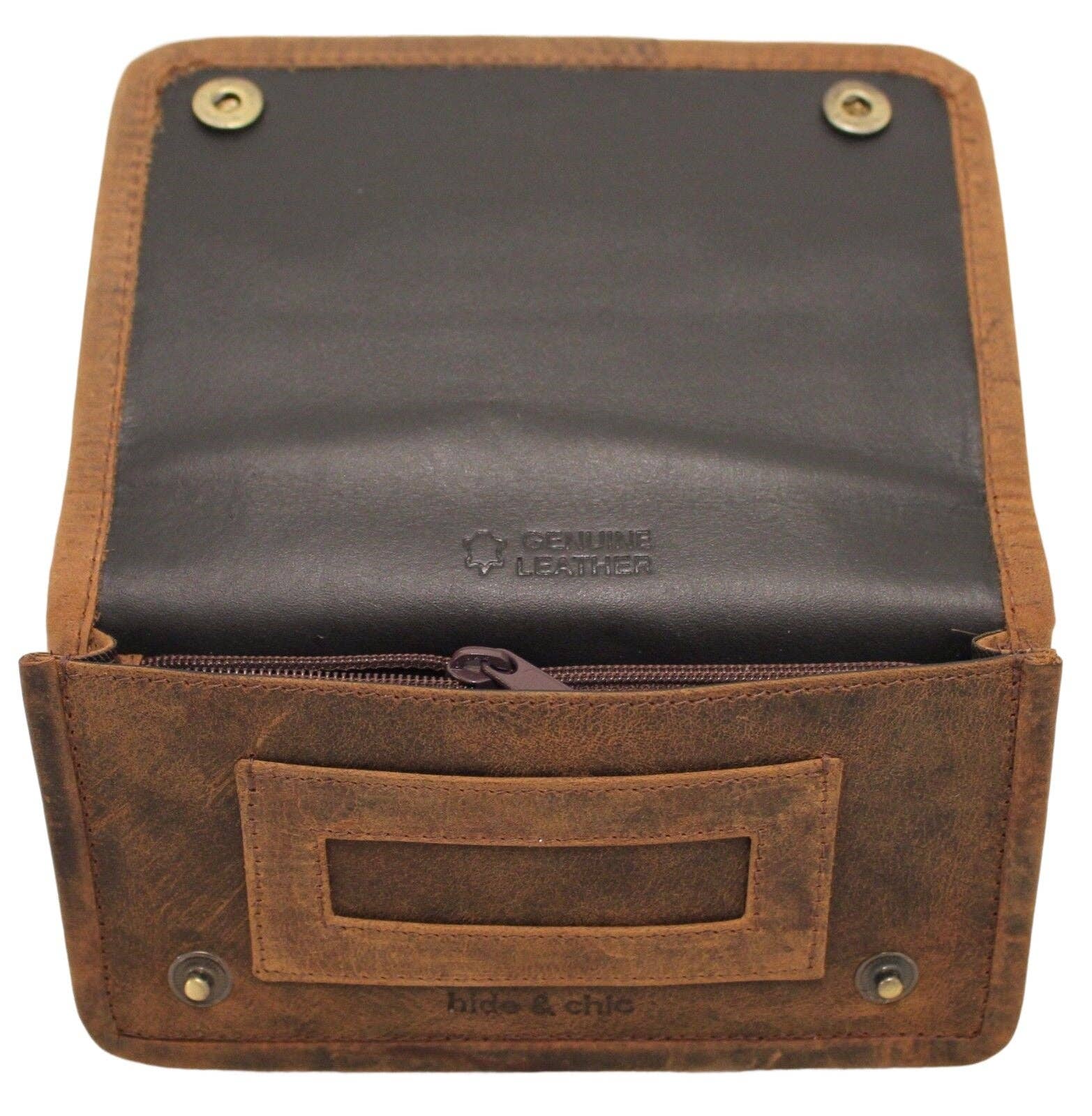 hide & chic - Wholesale Pouch - Women's - Quality Full Grain Vintage Leather Tobacco Pouch Style: 12035. BROWN. Compact Size.2