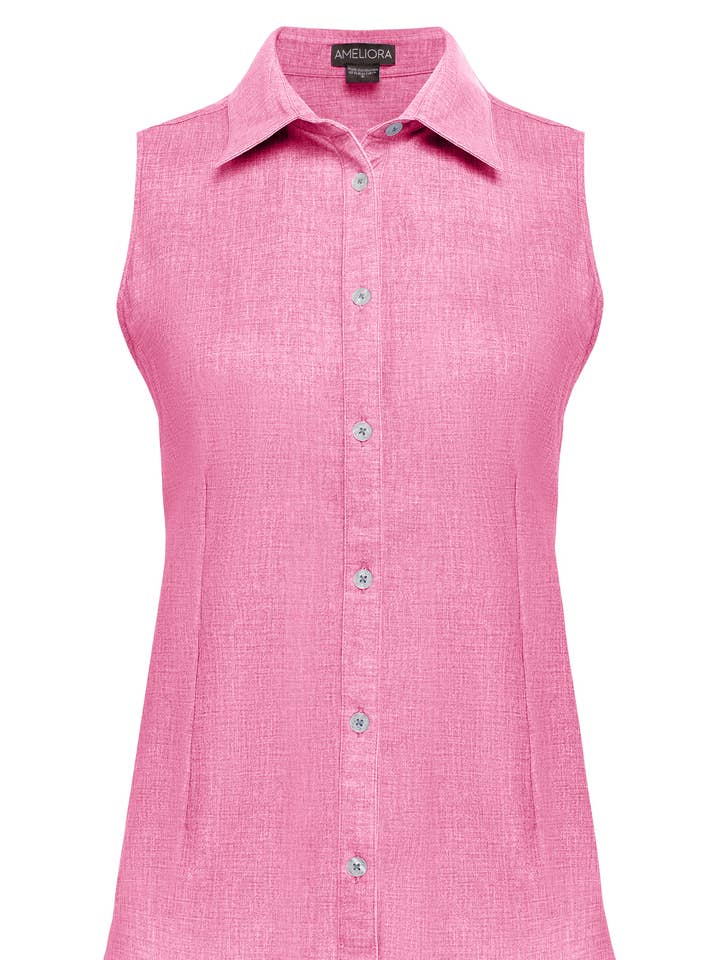 Roze Mouwloos Overhemd met Knopen Italiaanse Wasbare Stof voor wholesale door Ameliora