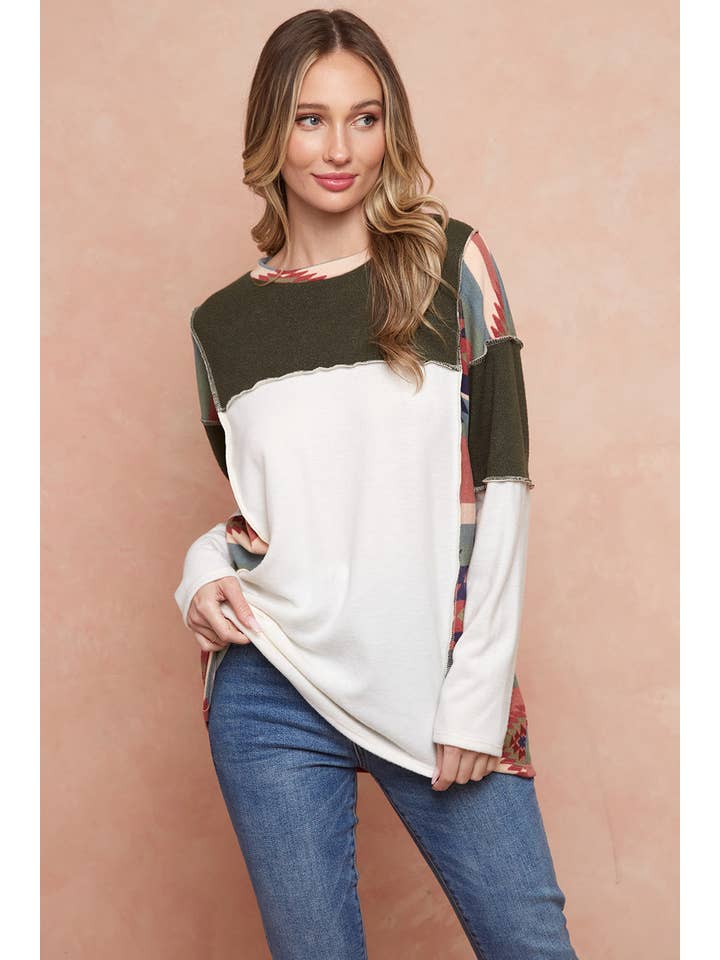 Moonshot Clothing - Wholesale Tunic - Women's - MST2977-DELFI AZTEC COLORBLOCK PULLOVER8