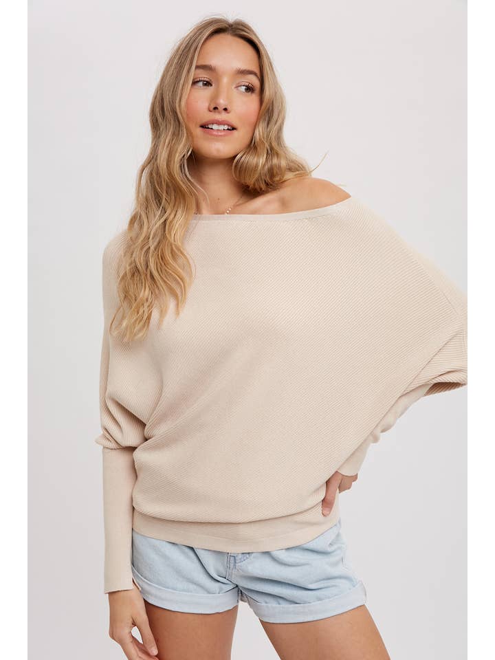Bluivy - Wholesale Knit Sweater - Women's - ASYMMETRICAL OPEN SHOULDER DOLMAN PULLOVER36
