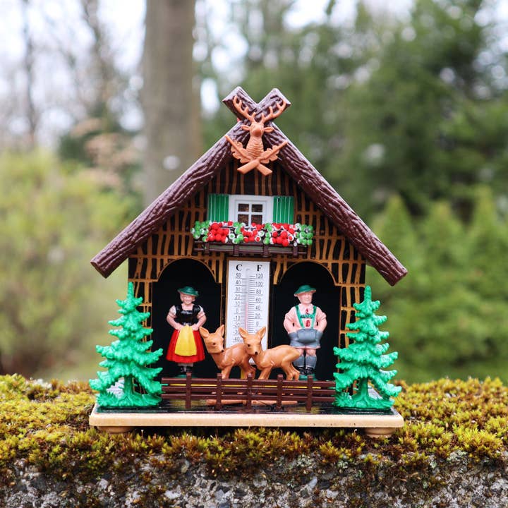Tribal Trade GmbH - Wholesale Decorative Figurine - Wetterhaus Thermometer Bayern Bavarian Forest Cabin Retro