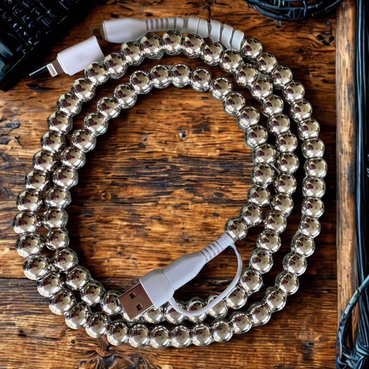 Silver Pearl Beaded 4-IN-1 Charging Cable for wholesale by The Onion Patch