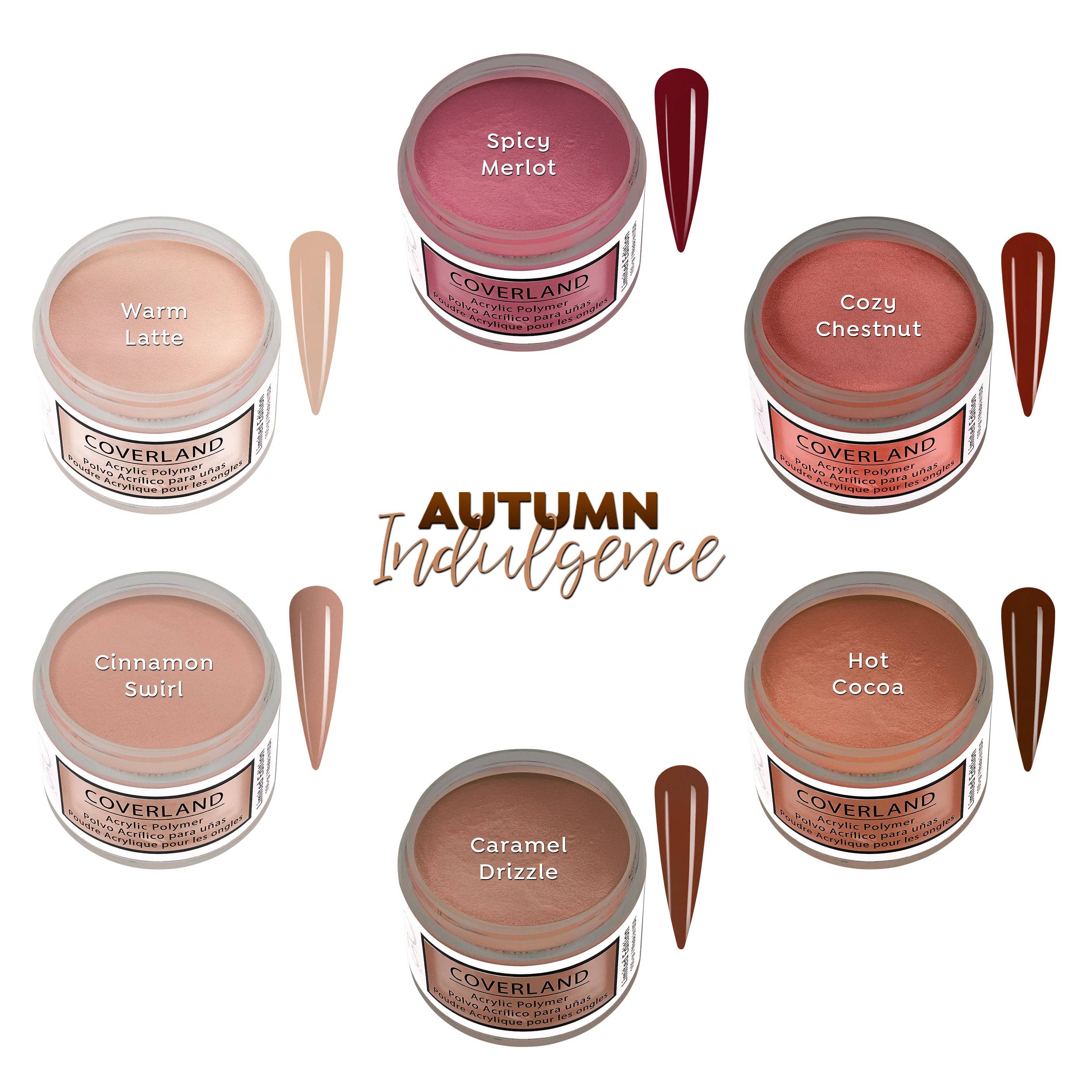 Tones Acrylics | Gels | Nail Art | Nail Tools & Accessories - Wholesale Nail Polish Set - Coverland Acrylic Powder Collection (6 x 1.5 oz) "Autumn Indulgence" - Fall 2024 Collection0