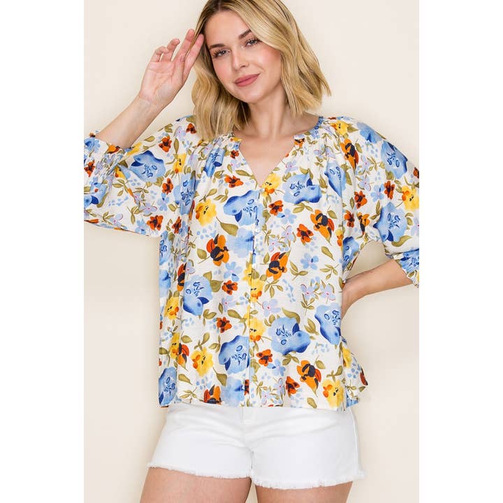 TOP DE MANGA CON PUÑO FRUNCIDO Y ESTAMPADO FLORAL 3Q para venta al por mayor de STACCATO