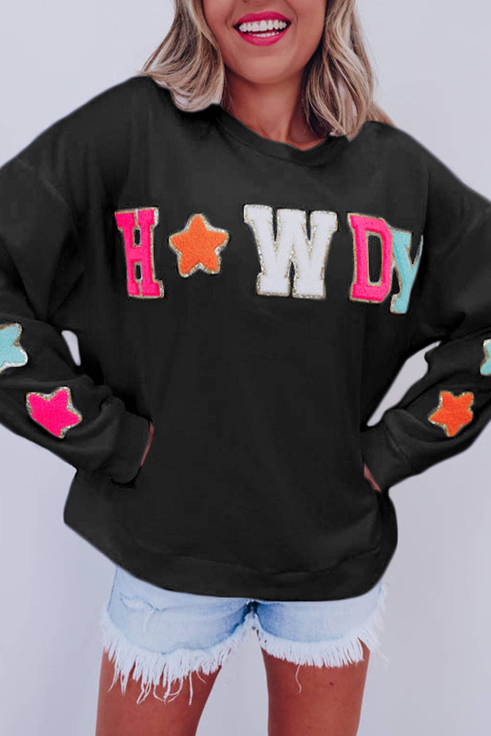 Threaded Pear - Wholesale Sweatshirt - Women's - Howdy Patch Graphic Casual Sweatshirt6
