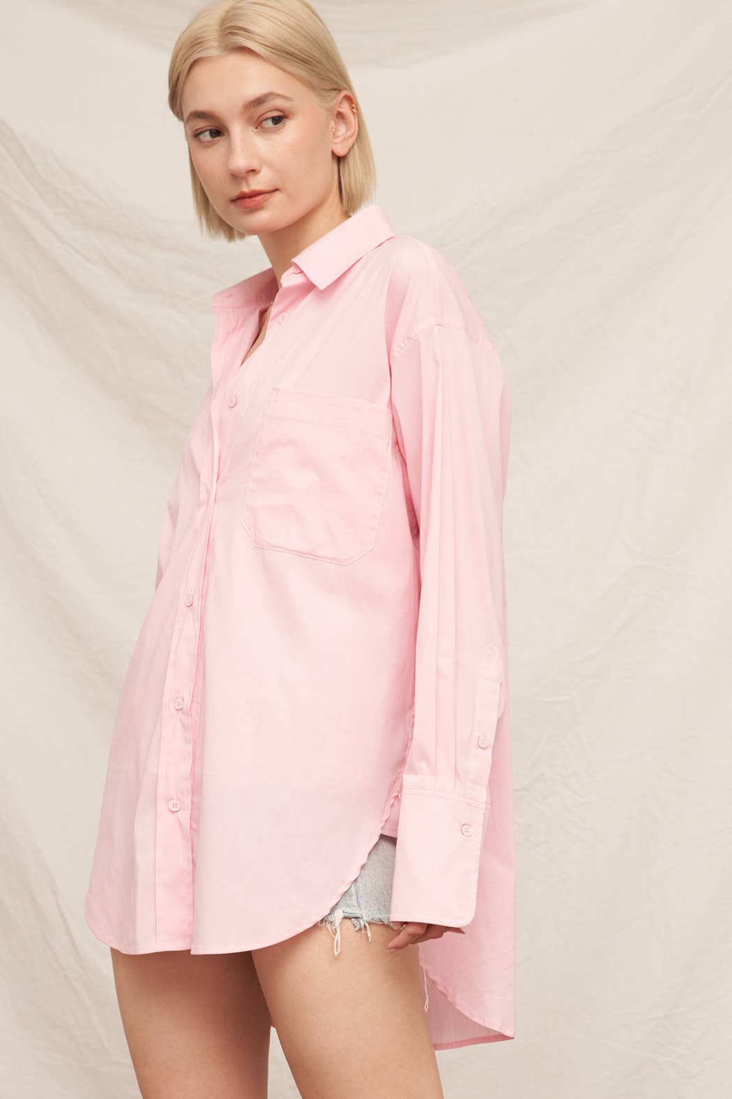 En Crème - Wholesale Button Down Shirt - Women's - Long Sleeve Oversize Button Down Shirt4