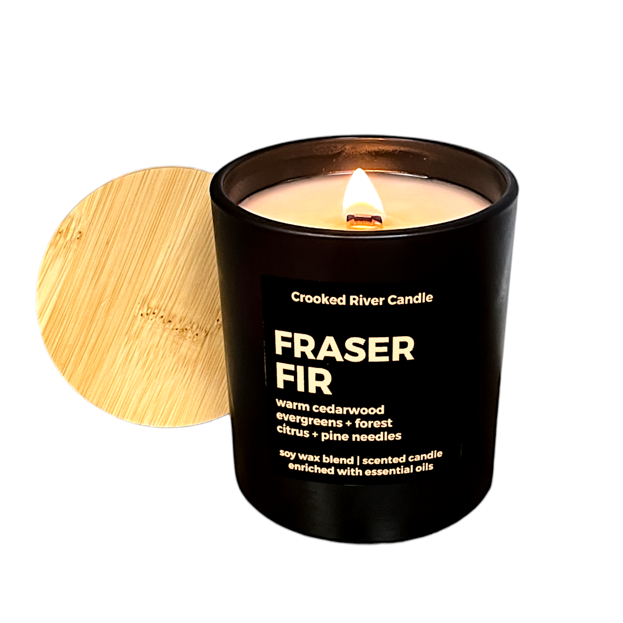 Crooked River Candle - Wholesale Jar/Filled Candle - Fraser Fir | Holiday Candle-Black Jar-Bamboo Lid | Wood Wick1