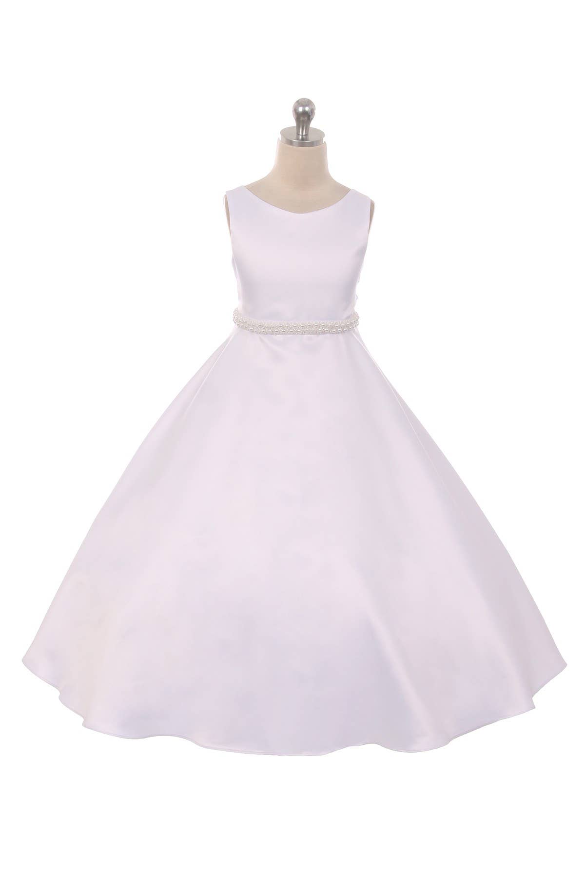 Kid's Dream - Wholesale Dress - Kids - Long Satin Pearl Trim Girls Communion Dress with Plus Sizes0