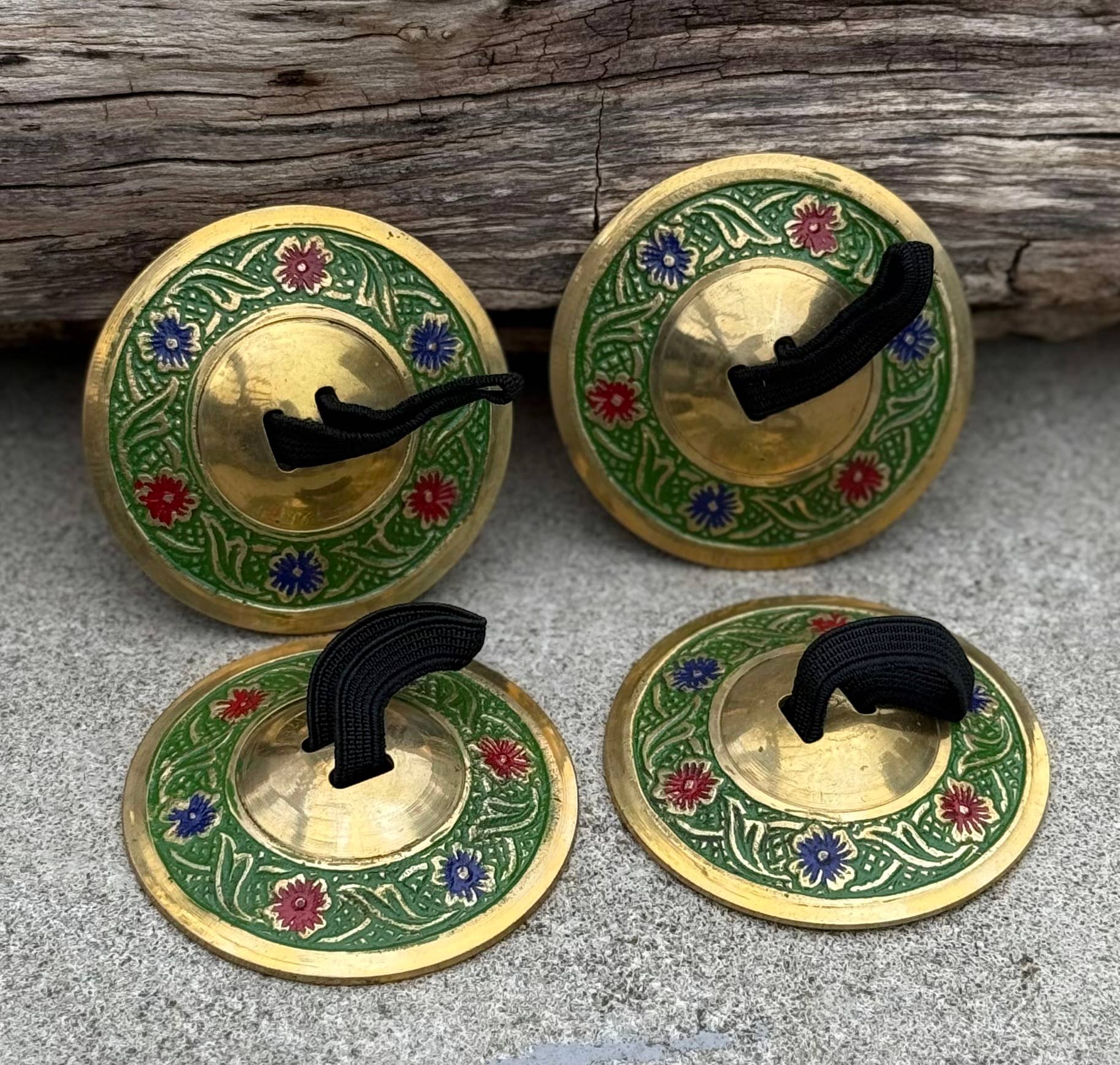 Lungta Imports – wholesale Musical instrument – 2 Pairs Brass Floral Finger Cymbals Zills for Belly Dance7