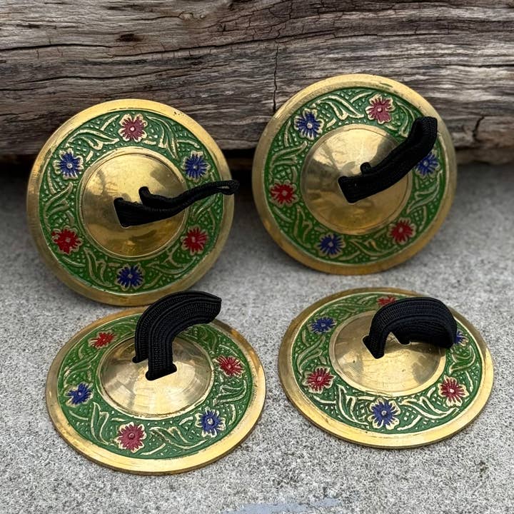 Lungta Imports – wholesale Musical instrument – 2 Pairs Brass Floral Finger Cymbals Zills for Belly Dance7
