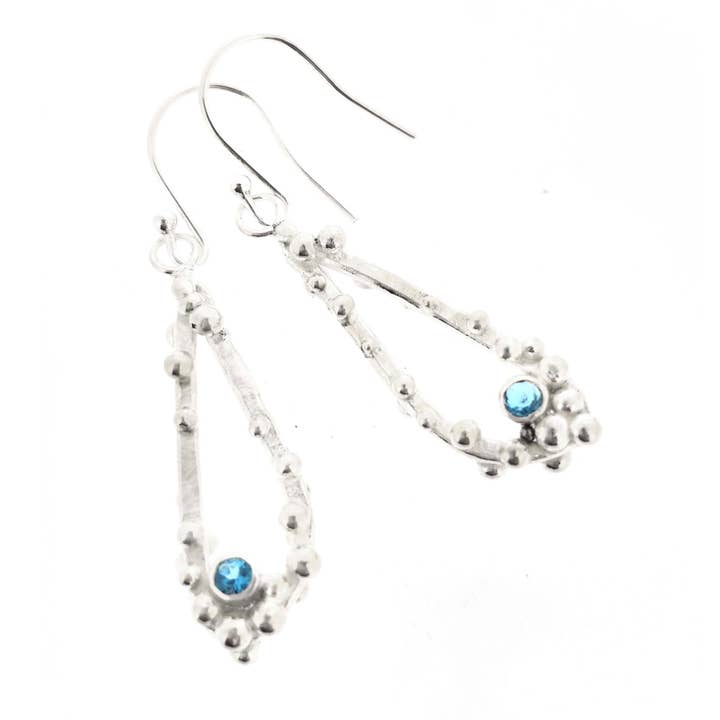 Silver & blue topaz Sea Foam drop earrings for wholesale by Mijoux Creations