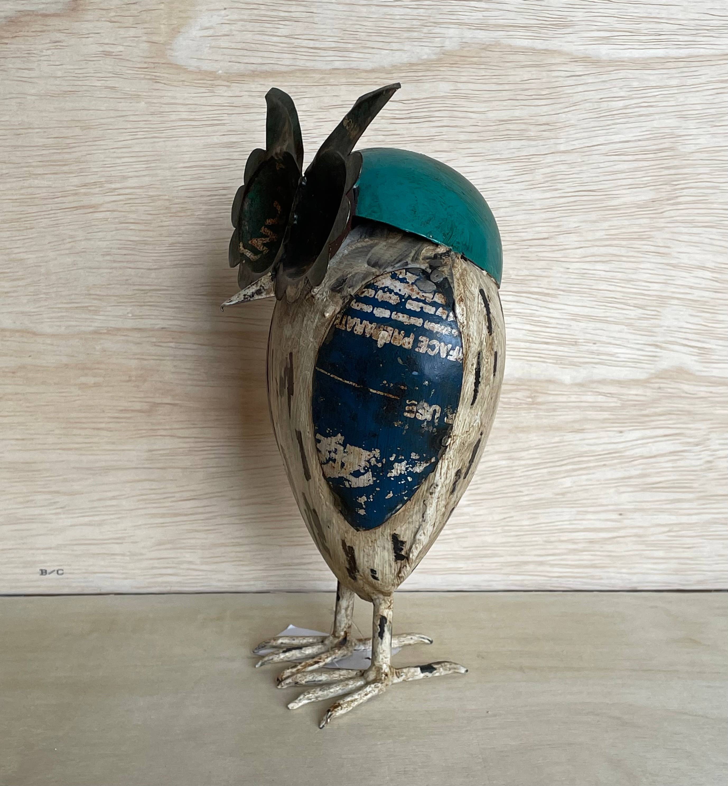 Everyday Artifact - Wholesale Sculpture - Owl Blue Large Recycled Metal Animals1