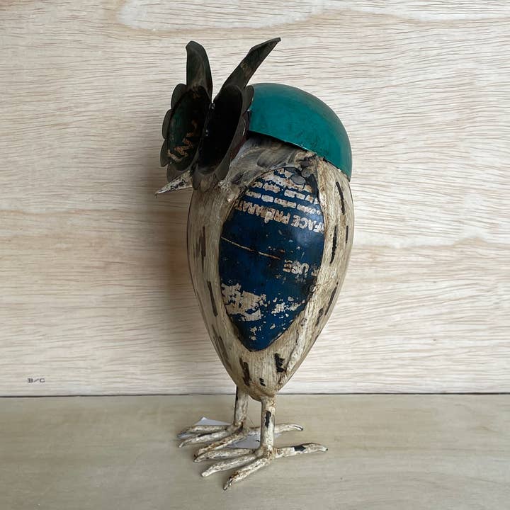 Everyday Artifact - Wholesale Sculpture - Owl Blue Large Recycled Metal Animals1