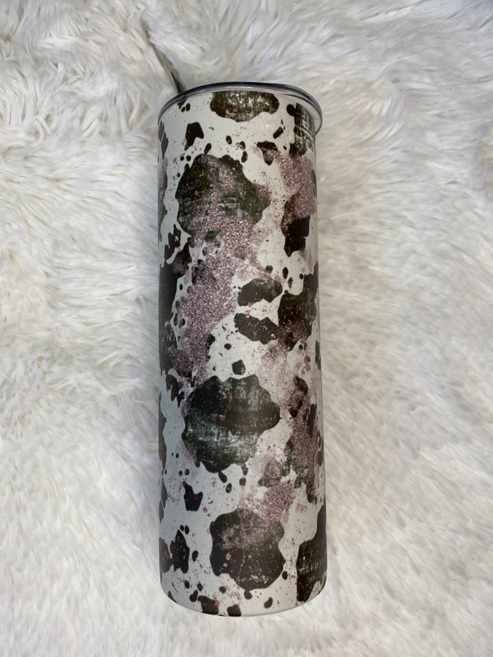 Distressed Cowhide print with rose gold glitter skinny for wholesale by Southern Chic Designs