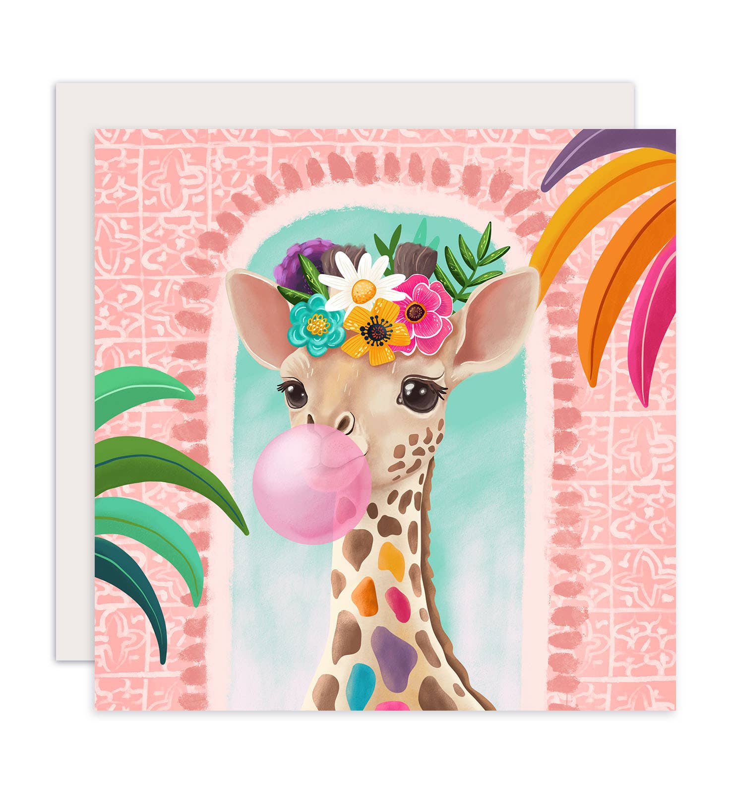 Aniet Illustration - Wholesale Birthday Card - Giraffe card with flowers - birthday - just pink0