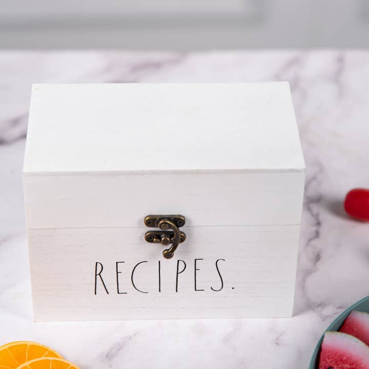 DesignStyles Home - Wholesale Recipe Box - Rae Dunn “Recipes” Wooden White Recipe Box for Cards3