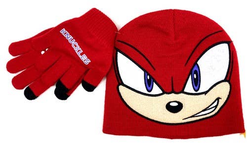 The Zoofy Group , LLC - Wholesale Gloves - Kids - SONIC KNUCKLES (RED) FACE KNIT HAT & GLOVE SET