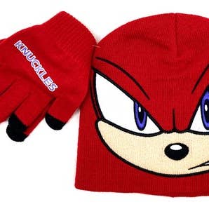 The Zoofy Group , LLC - Wholesale Gloves - Kids - SONIC KNUCKLES (RED) FACE KNIT HAT & GLOVE SET0