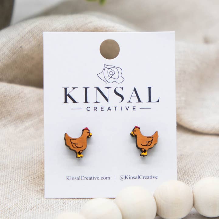 Kinsal Creative - Wholesale Stud/Post Earrings - Chicken Wood Stud Earrings