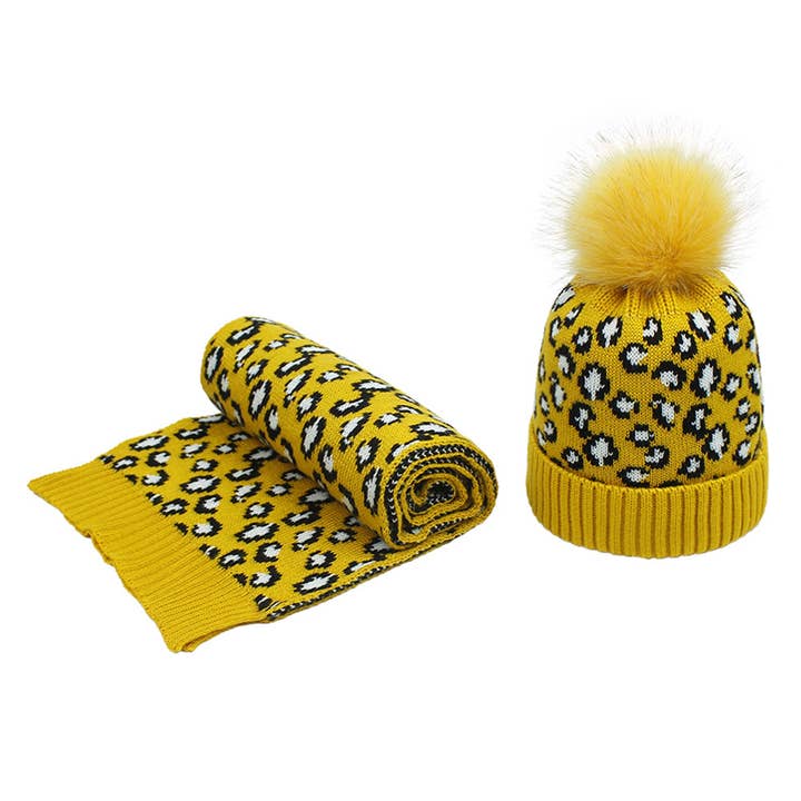 Ole - Wholesale Beanie - Women's - Animal Pattern Scarf Beanie Set C02371