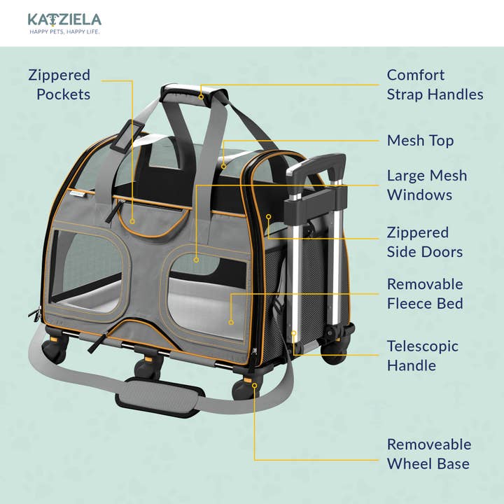 Katziela - Wholesale Pet carrier – Cat/dog - Luxury Rider Pet Carrier with Removable Wheels - 4 Colors21