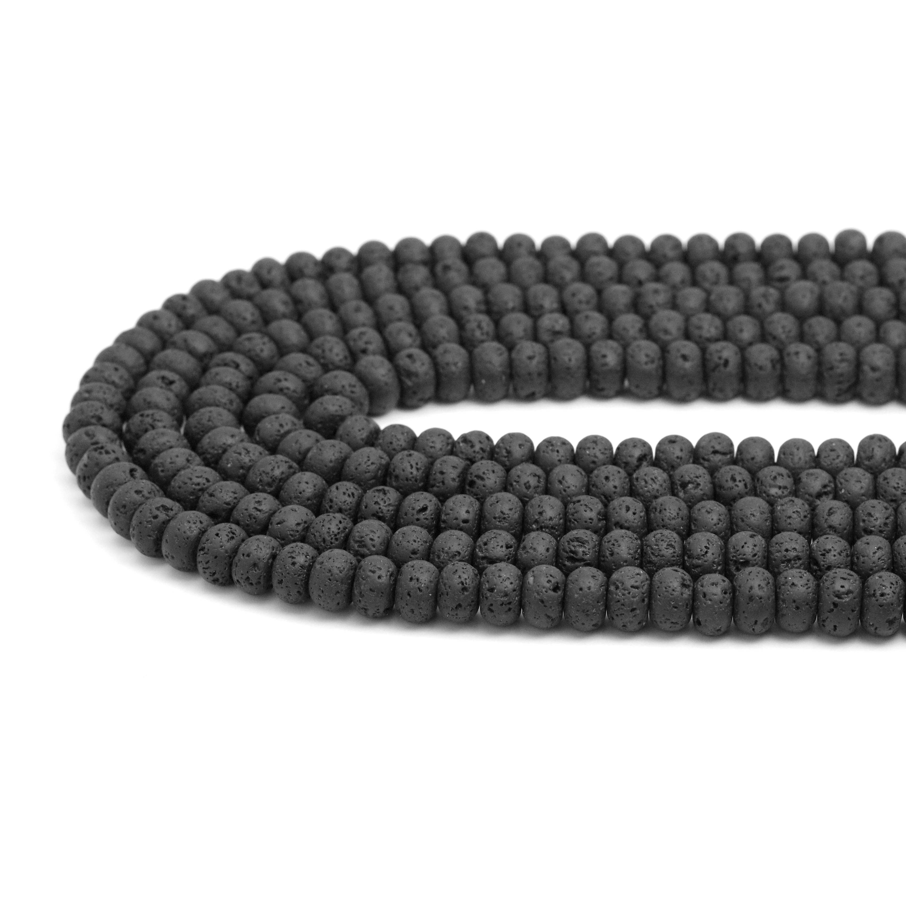 BestBeads&Beyond - Wholesale Beads - 4x6mm/5x8mm Rondelle Smooth Black Lava Beads, Sku#U18711