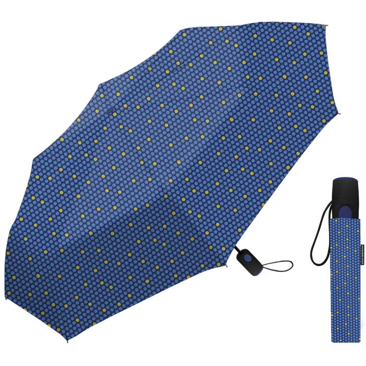 Chaby International - Wholesale Umbrella - Unisex - Weatherproof 42" Auto Mini Umbrella-Cool Dot Yellow/Blue