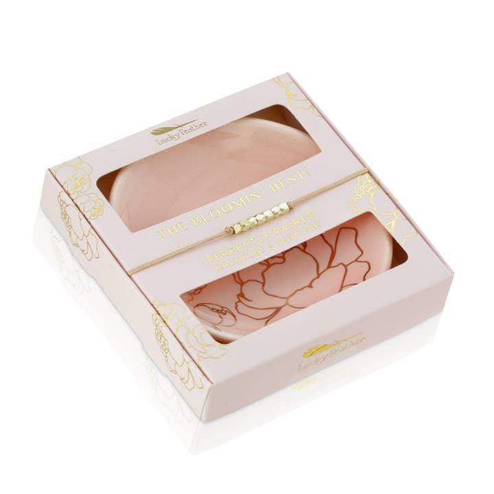 Lucky Feather - Wholesale Jewelry Set - Bracelet + Dish Set - FLOWER - Rnd dish/Card Box