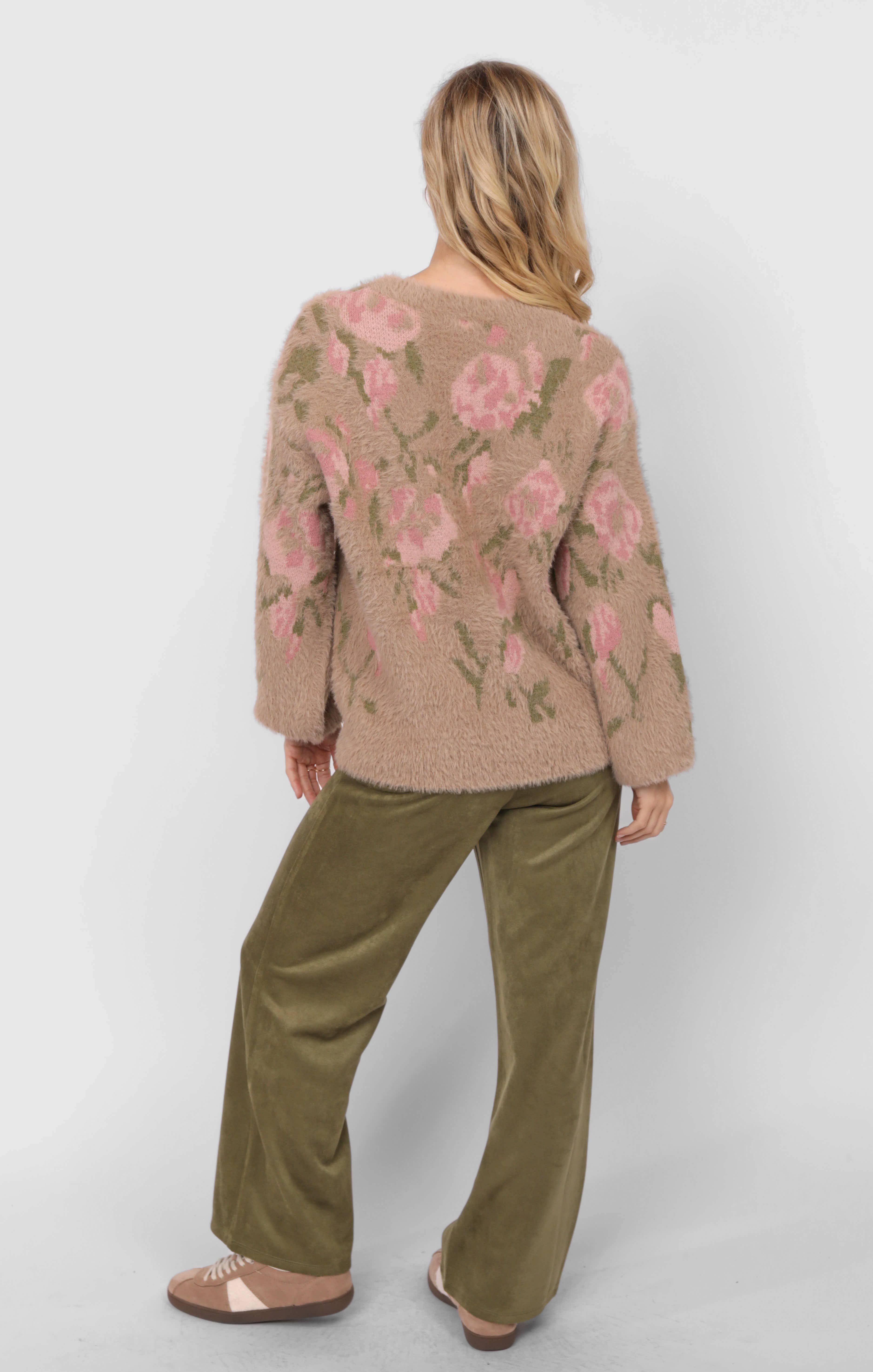 Sadie & Sage - Wholesale Knitted jumper – Women′s - Camila Eyelash Yarn Jacquard Pullover Sweater : TAUPE MULTI8