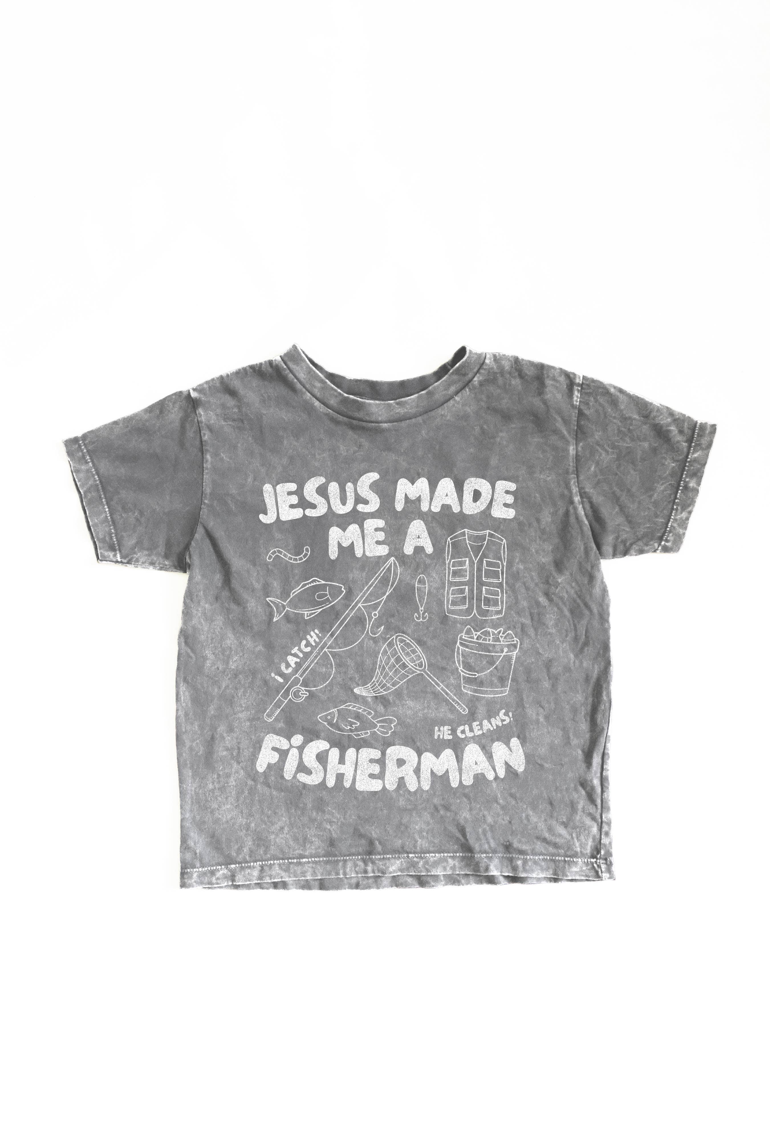 OAT COLLECTIVE - Wholesale Screen Printed T-Shirt - Kids - JESUS MADE ME A FISHERMAN Toddler Washed Graphic Top2