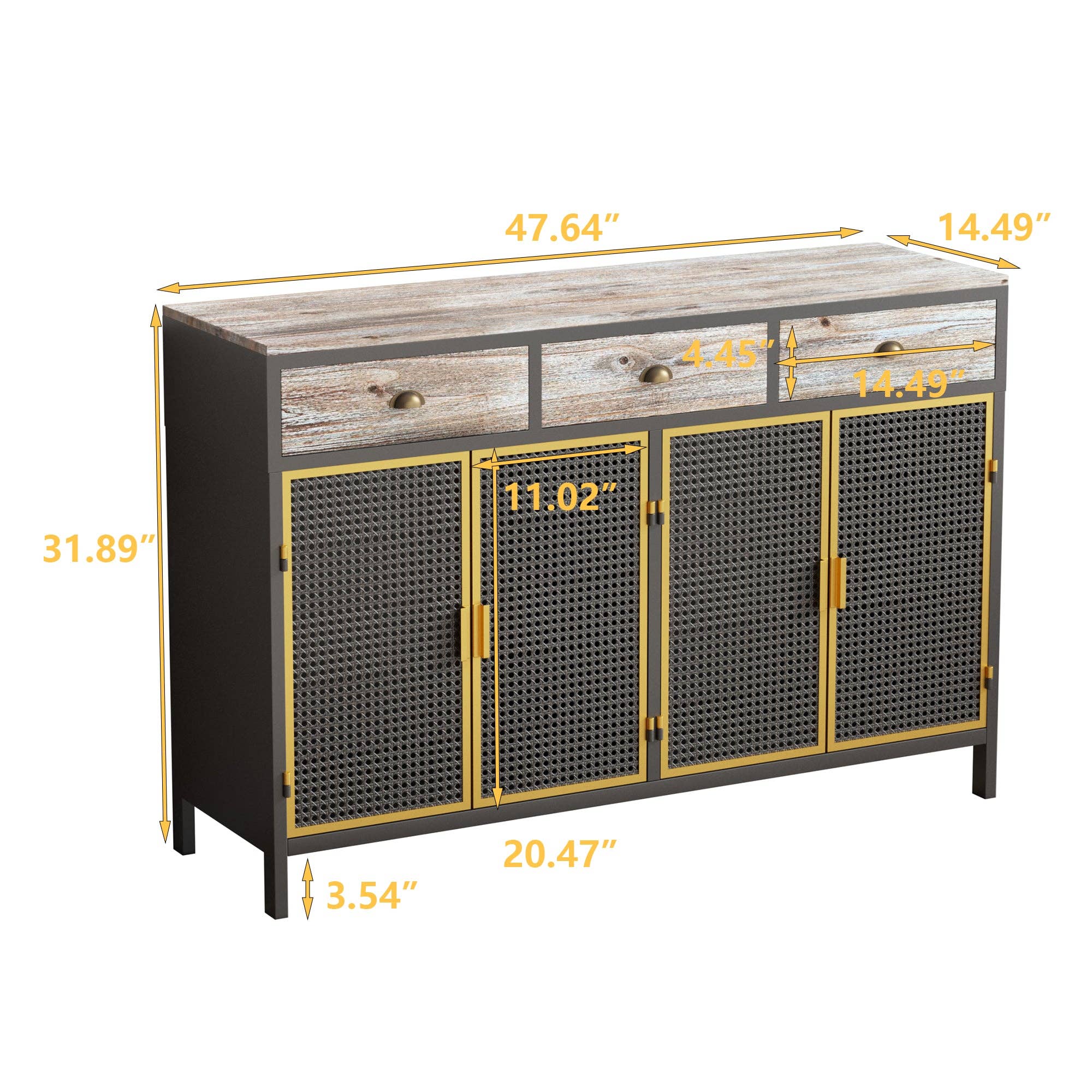 Orange County Decor - Wholesale Cabinet - 48" Wide 4 Doors Modern Sideboard With 3 Top Drawers, Freestanding Sideboard Storage Cabinet Entryway Floor Cabinet For Living Room Office Bedroom Dark Gray Metal7