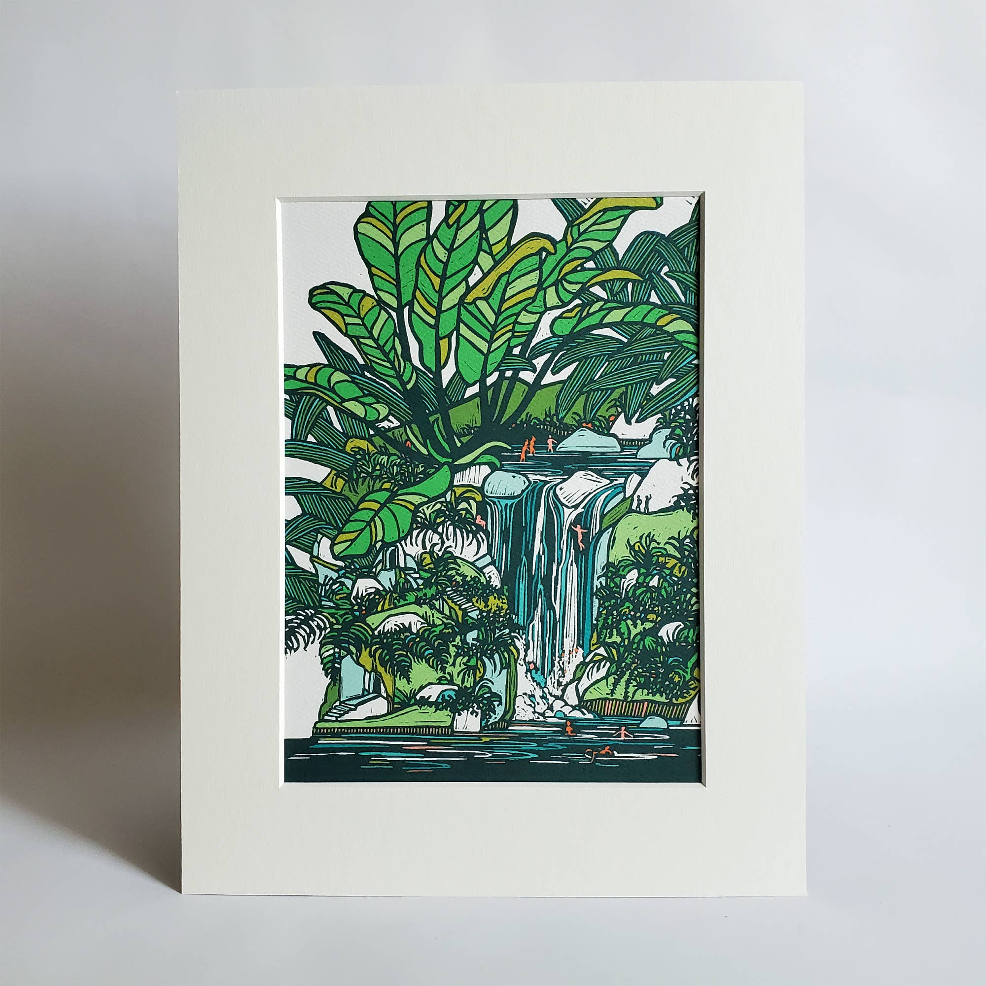 Little Green - Wholesale Art Print - Tropical Waterfall Hawaiian Landscape Matted Art Print1