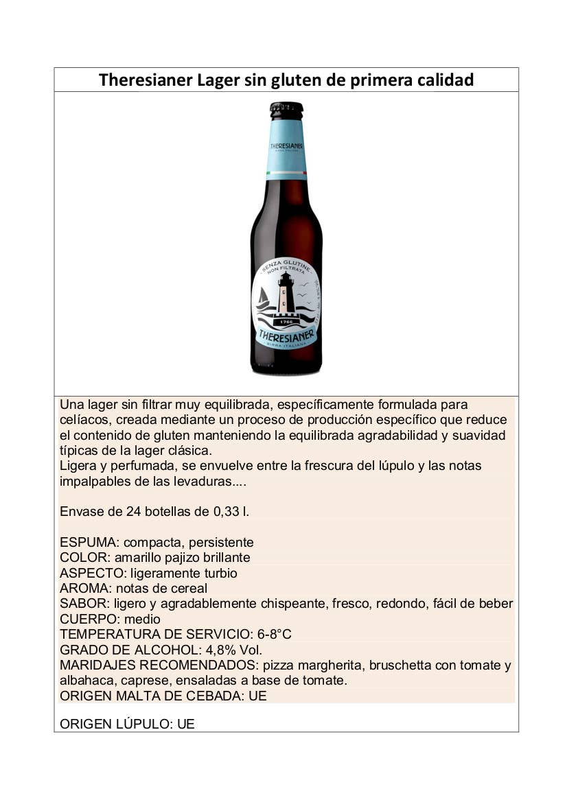 Metina SAS – Großhandel Bier – Glutenfreies Theresianer Lagerbier 33 cl4