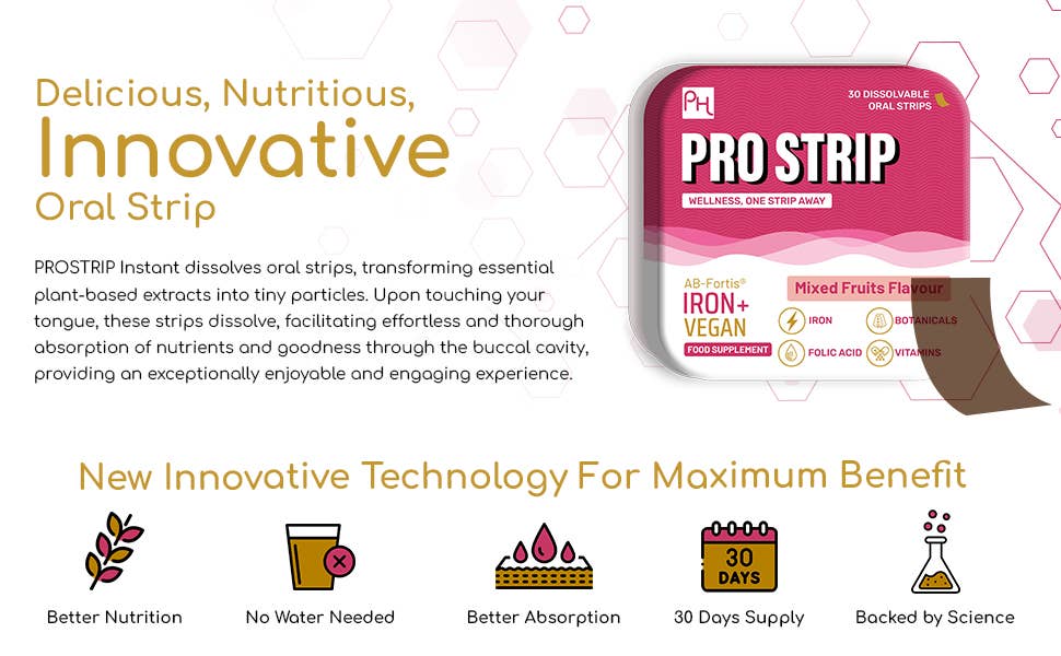 Prowise Healthcare - Wholesale Oral Supplement/Vitamin - PROSTRIP®️ IRON+ AB-Fortis® 14mg 30 Oral Vegan Strips7