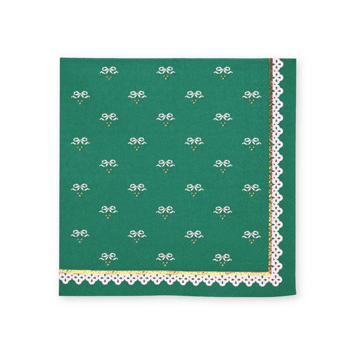 Harlow & Grey - Wholesale Disposable Napkin - Green & Pink Christmas Napkins - Coquette Christmas Bows5