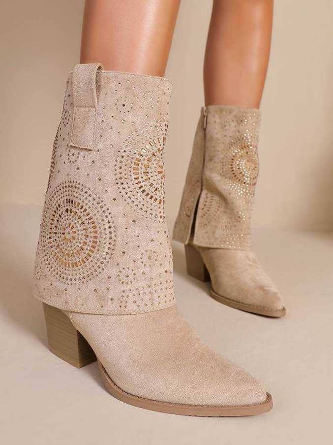 Joia Paris - Wholesale Booties - Women's - Santiag with turned-down heels and decorative rhinestones WZ-801